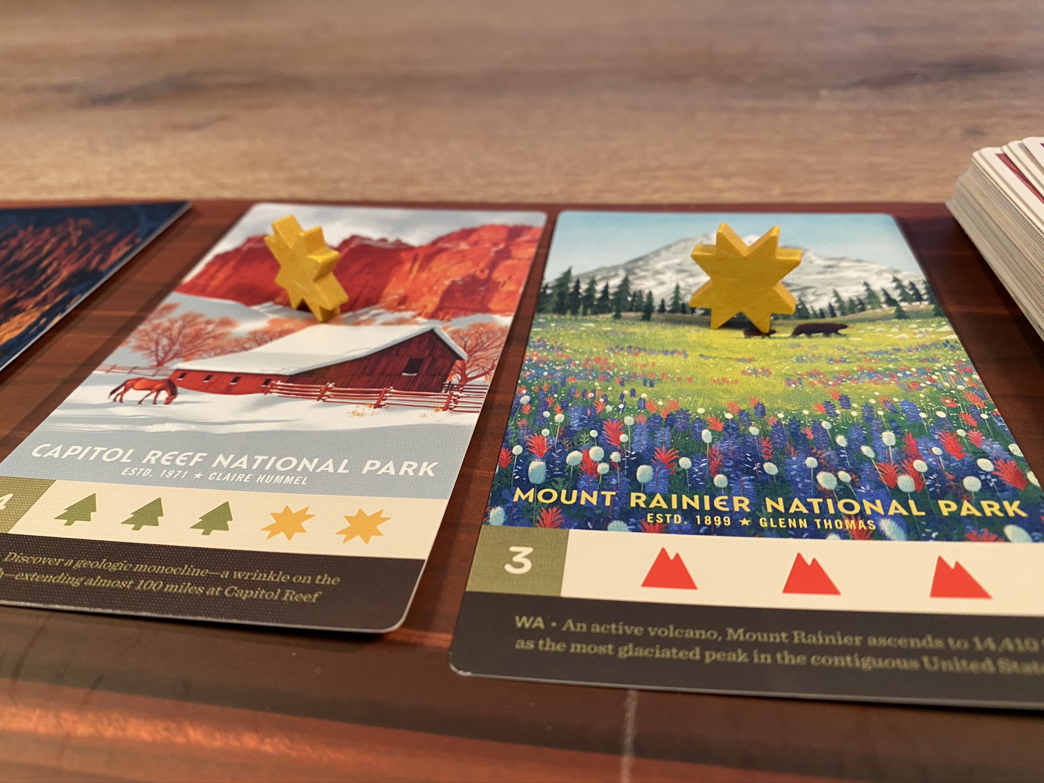 A few park cards with weather token from special season