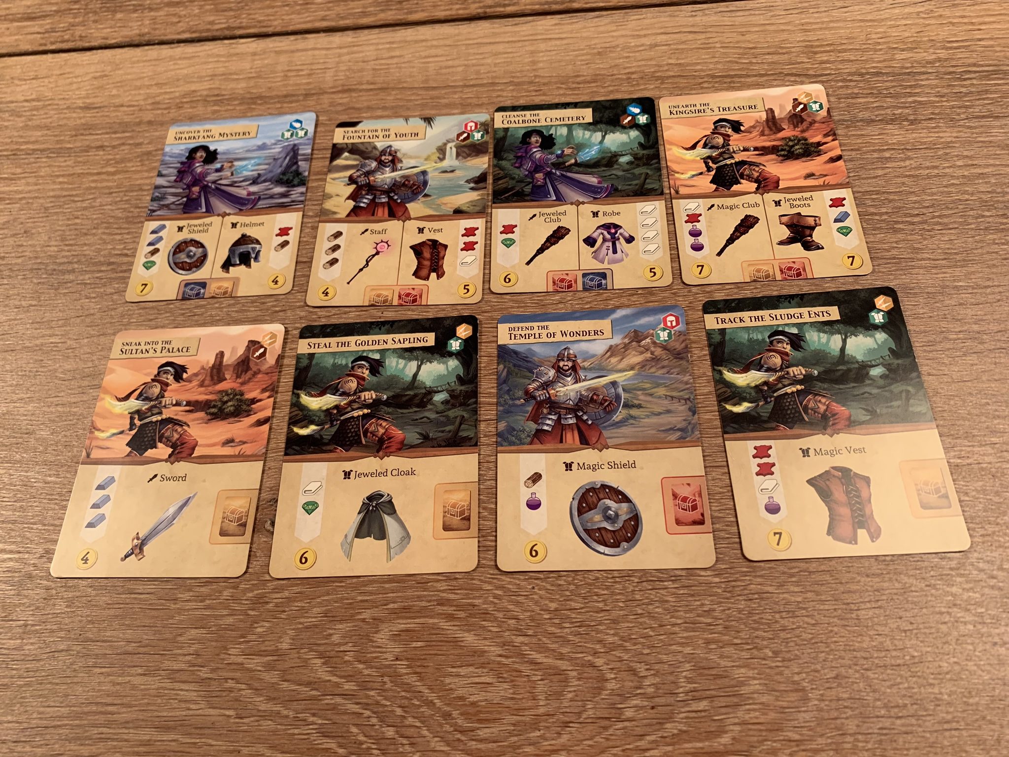 Reference cards and the special 2 cards, midway and end of game