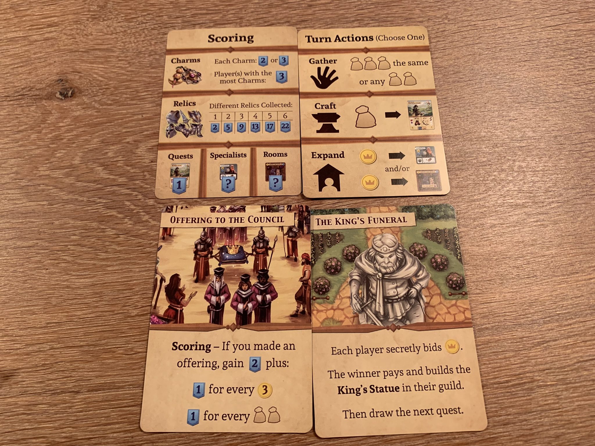 Quest cards, with the top ones being a 2 item quest